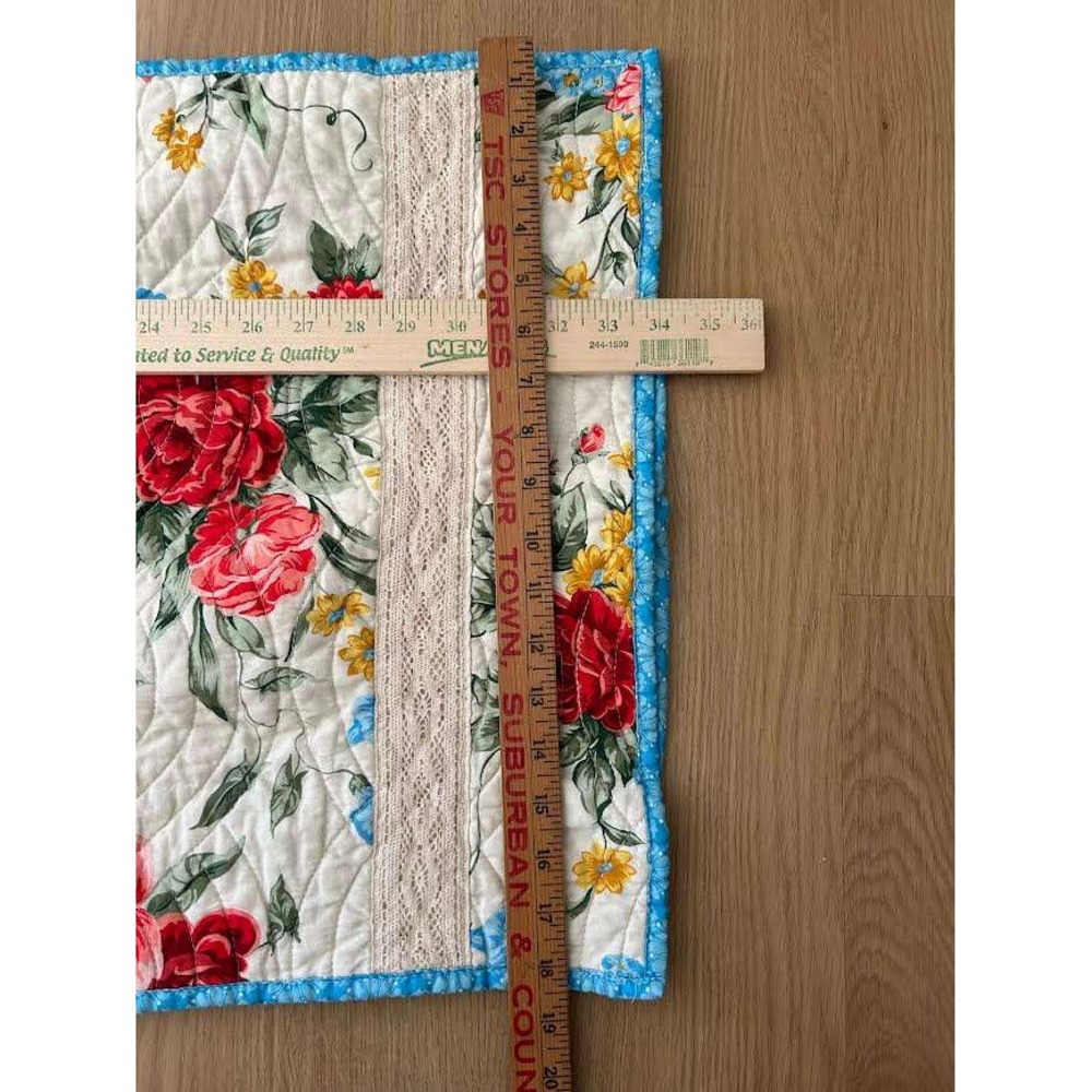The Pioneer Woman Sweet Rose Quilted King Pillow Sham Floral Lace Trim Blue Red - Picture 3 of 7